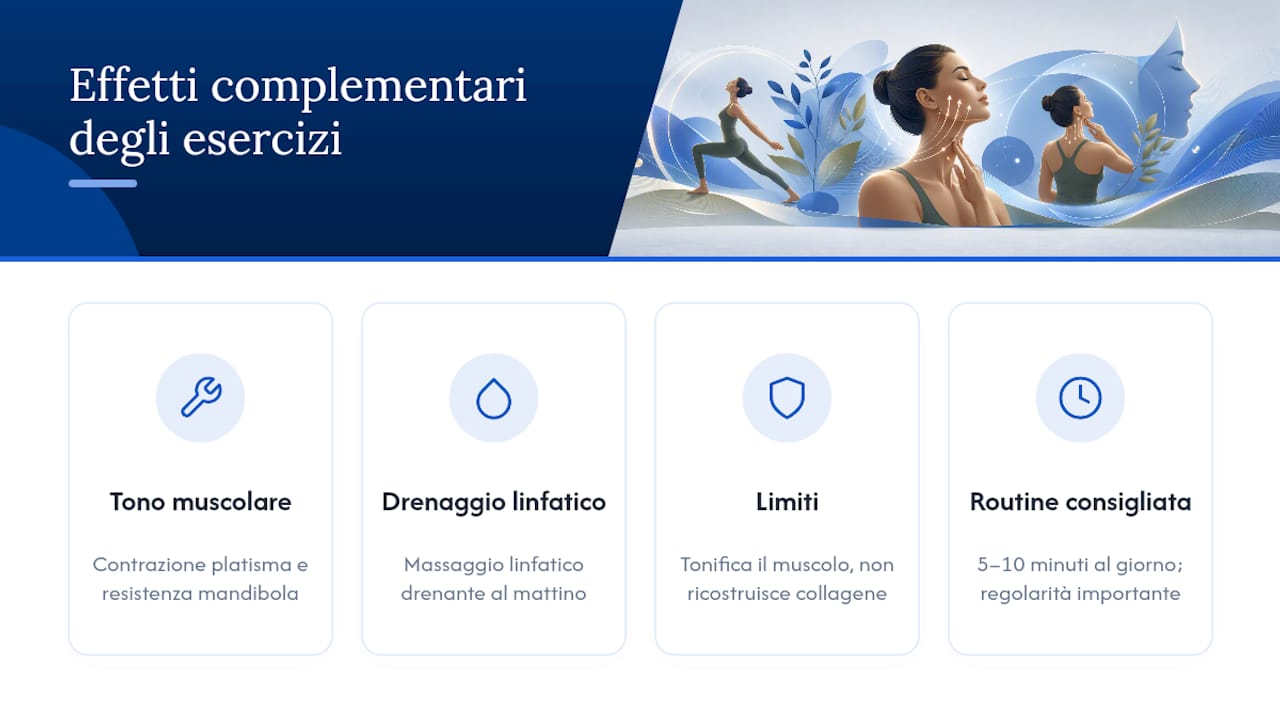 Schema dei benefici degli esercizi facciali su muscoli e pelle