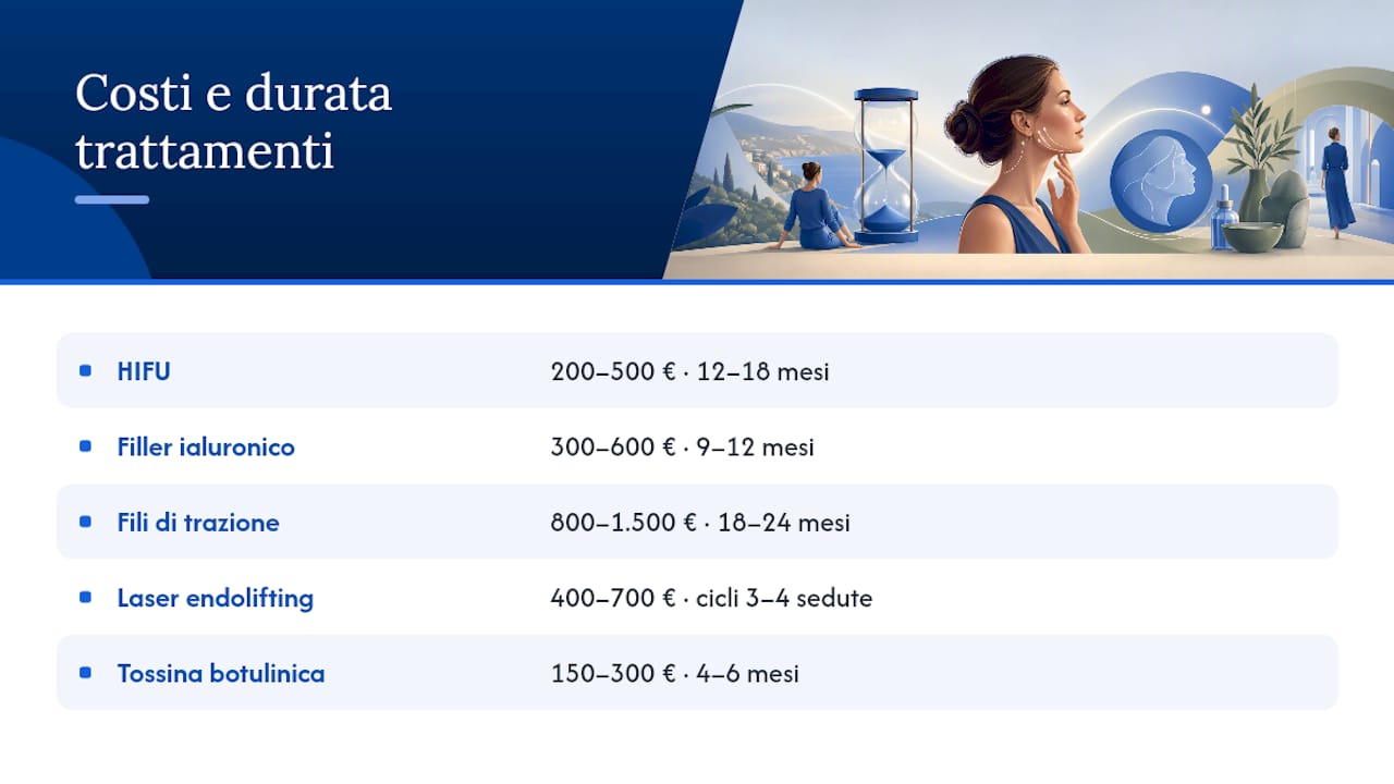 Confronto tra costi e durata dei trattamenti viso