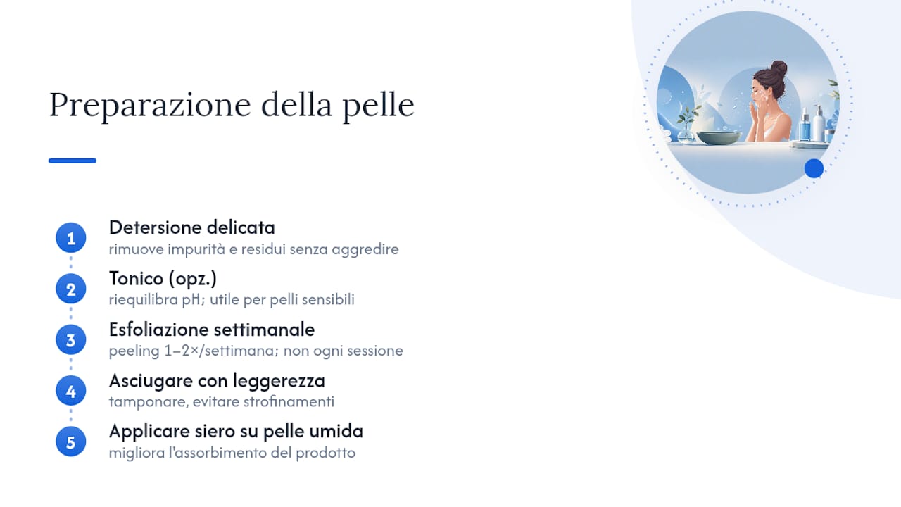 I passaggi per preparare la pelle all'applicazione del siero