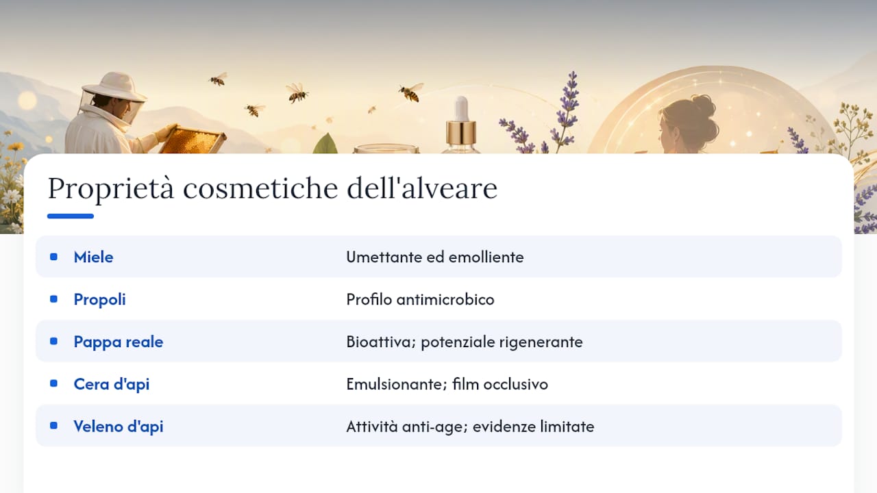 Proprietà cosmetiche dei cinque ingredienti dell’alveare