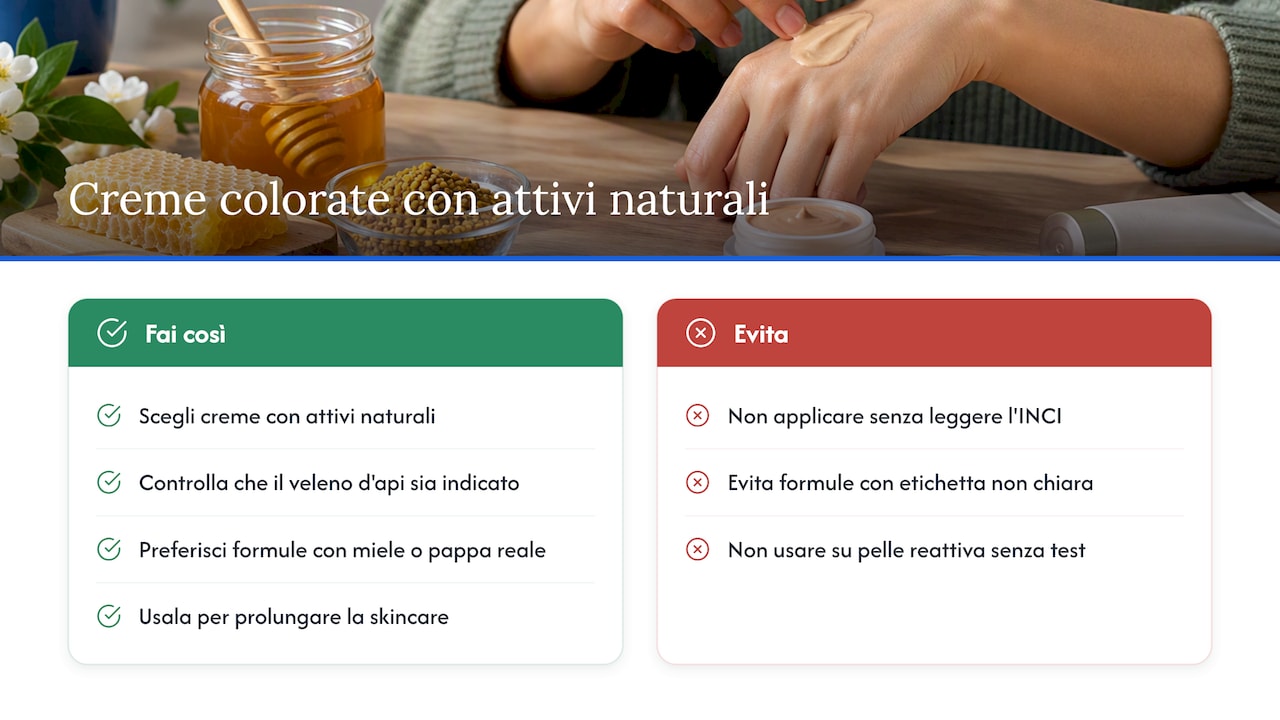 Ingredienti naturali come il veleno d'api nelle creme colorate — overview diagram